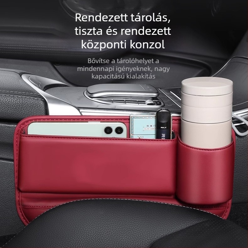 Autóülések közötti tároló rekesz, valódi bőr, testreszabható, logó nyomtatható