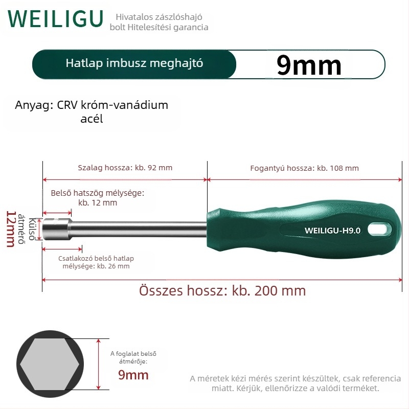 Hex socket kulcs, edzett magas széntartalmú acél, tükröző felület