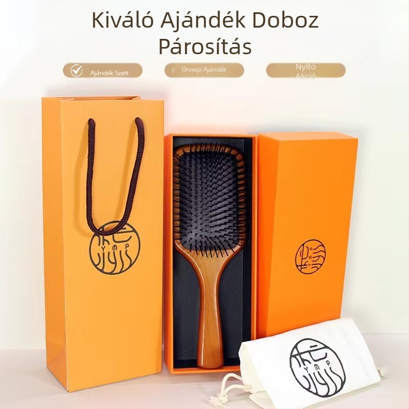 Fából készült bükkfa légpárnás fésű, ugyanolyan modell, mint az Aifanda, ajándékdobozban, gravírozási lehetőséggel születésnapra