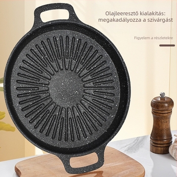 Vasból készült kemping grill serpenyő – kerek, hordozható, füstmentes, tapadásmentes, könnyen tisztítható