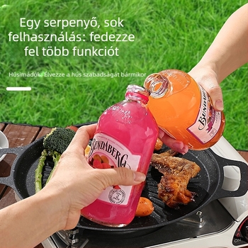 Vasból készült kemping grill serpenyő – kerek, hordozható, füstmentes, tapadásmentes, könnyen tisztítható