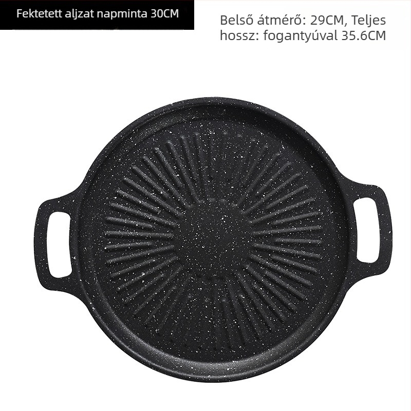 Vasból készült kemping grill serpenyő – kerek, hordozható, füstmentes, tapadásmentes, könnyen tisztítható