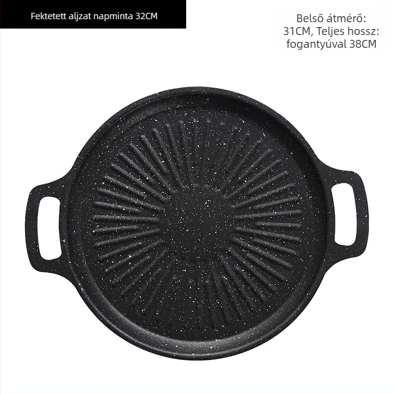 Vasból készült kemping grill serpenyő – kerek, hordozható, füstmentes, tapadásmentes, könnyen tisztítható