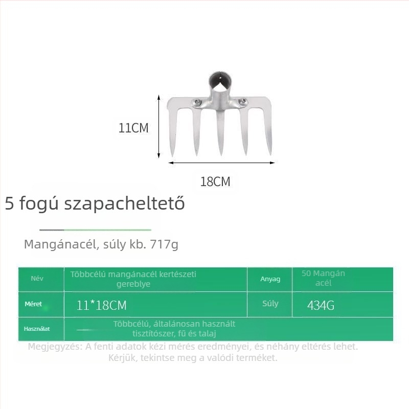 Tízfogú acél gereblye — többfunkciós talajlazító eszköz