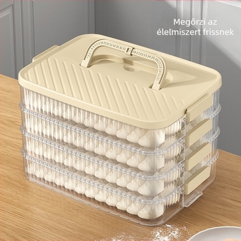 Dumpling tároló doboz – hordozható, vákuumzáras, többszintű, élelmiszer-minőségű műanyag, fagyasztóban tárolható