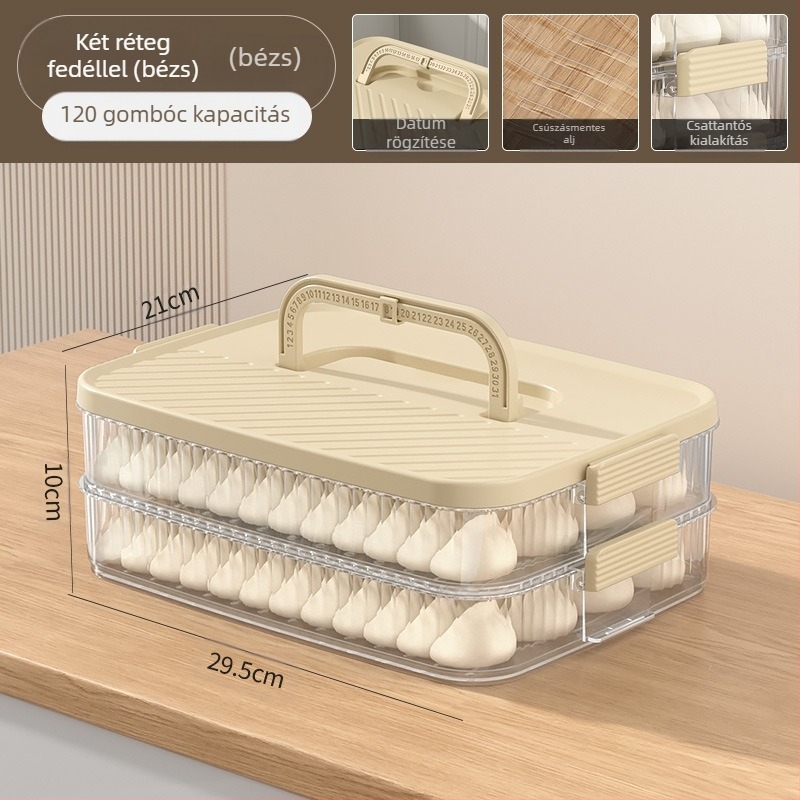 Dumpling tároló doboz – hordozható, vákuumzáras, többszintű, élelmiszer-minőségű műanyag, fagyasztóban tárolható