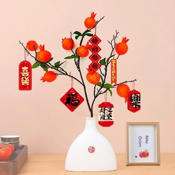 Fehér porcelánból készült váza, finom luxus házavató dekoráció mű persimmon és gránátalma kiegészítéssel, nappali díszítés ajándék címkével