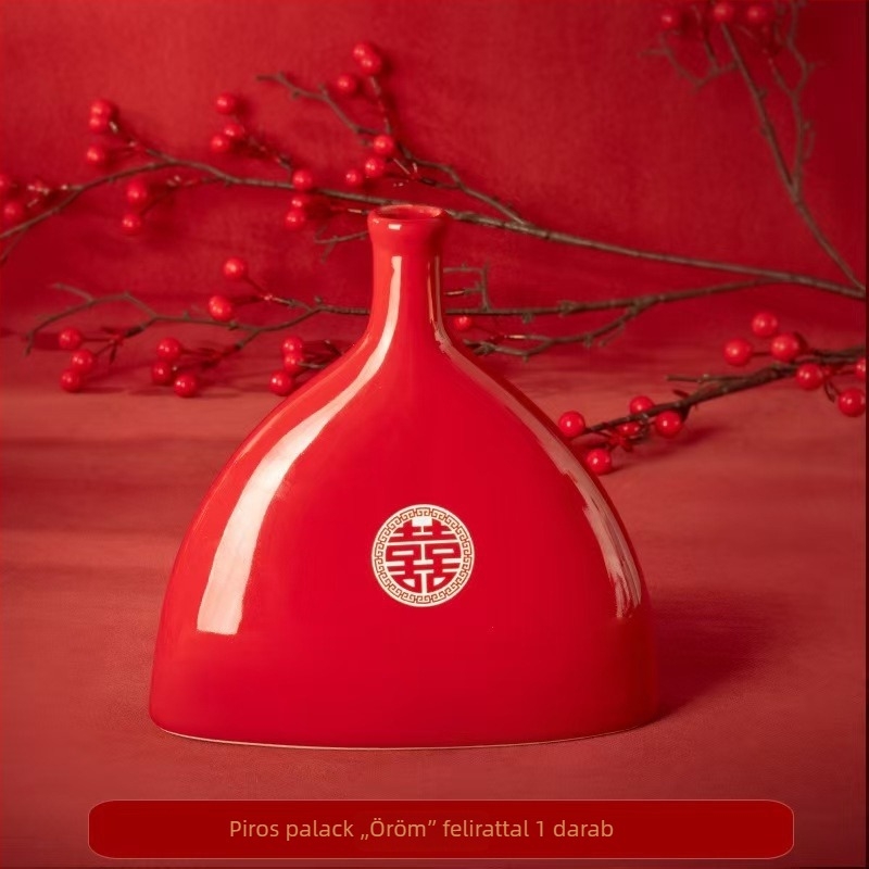 Fehér porcelánból készült váza, finom luxus házavató dekoráció mű persimmon és gránátalma kiegészítéssel, nappali díszítés ajándék címkével