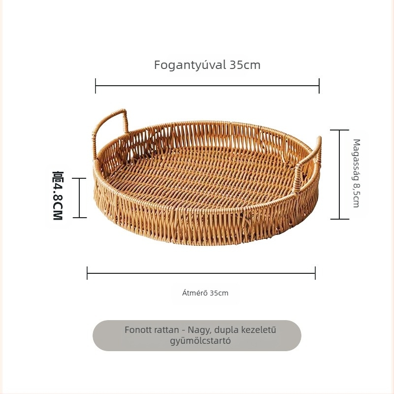 Rattan stílusú tárolókosár az íróasztalhoz, gyümölcs- és zöldségtál, PP anyag, modell: Rattan gyümölcs tál, modern egyszerű stílus.