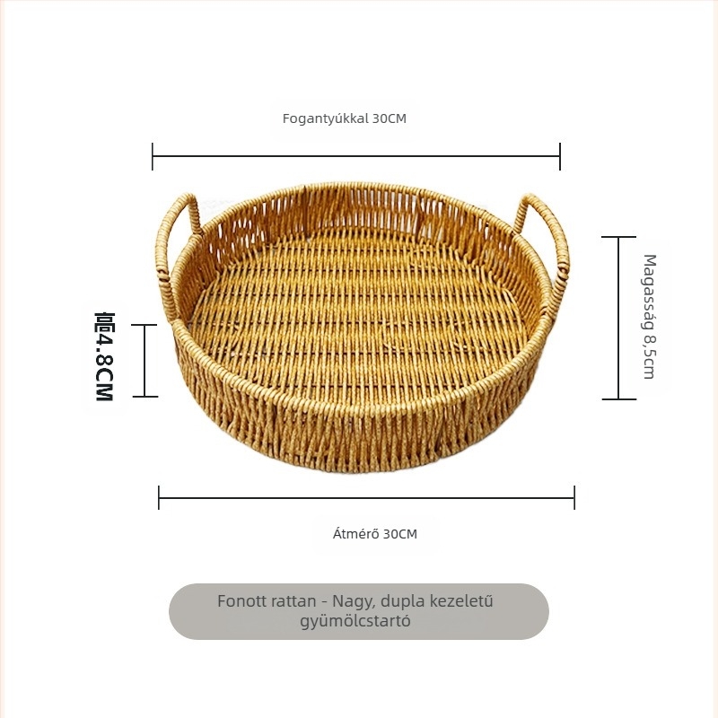 Rattan stílusú tárolókosár az íróasztalhoz, gyümölcs- és zöldségtál, PP anyag, modell: Rattan gyümölcs tál, modern egyszerű stílus.