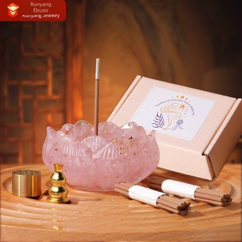 Lotusz virággal díszített füstölő tartó alap kristály kavicsos gyanta betéttel (Anyag: Kristály; Márka: Runyangshi; Kategória: Geometriai forma)