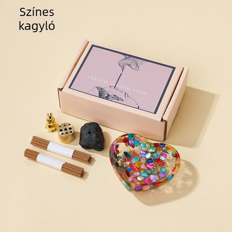 Lotusz virággal díszített füstölő tartó alap kristály kavicsos gyanta betéttel (Anyag: Kristály; Márka: Runyangshi; Kategória: Geometriai forma)