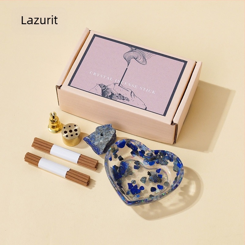 Lotusz virággal díszített füstölő tartó alap kristály kavicsos gyanta betéttel (Anyag: Kristály; Márka: Runyangshi; Kategória: Geometriai forma)