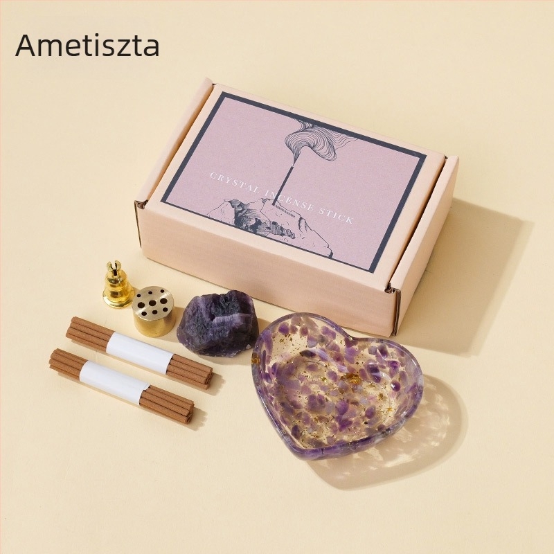 Lotusz virággal díszített füstölő tartó alap kristály kavicsos gyanta betéttel (Anyag: Kristály; Márka: Runyangshi; Kategória: Geometriai forma)