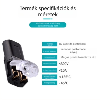 Beef time LED D2 gyors csatlakozó – 1 tűs terminál vezeték-vezeték közötti csatlakozáshoz, közvetlen plug-in, szigetelőanyag: magas tisztaságú foszforos réz, vezeték keresztmetszet 0,35–0,75 mm, LED világításhoz