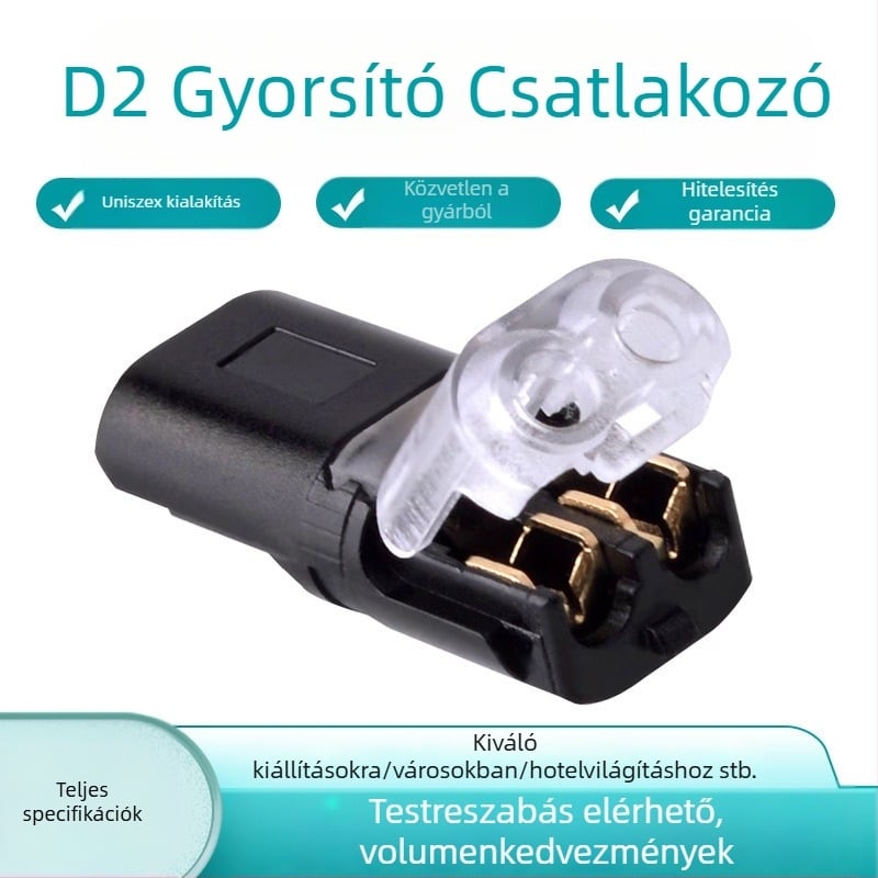Beef time LED D2 gyors csatlakozó – 1 tűs terminál vezeték-vezeték közötti csatlakozáshoz, közvetlen plug-in, szigetelőanyag: magas tisztaságú foszforos réz, vezeték keresztmetszet 0,35–0,75 mm, LED világításhoz