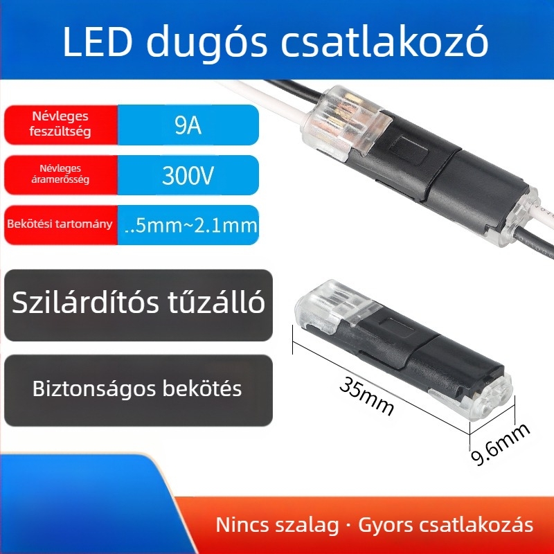 Beef time LED D2 gyors csatlakozó – 1 tűs terminál vezeték-vezeték közötti csatlakozáshoz, közvetlen plug-in, szigetelőanyag: magas tisztaságú foszforos réz, vezeték keresztmetszet 0,35–0,75 mm, LED világításhoz