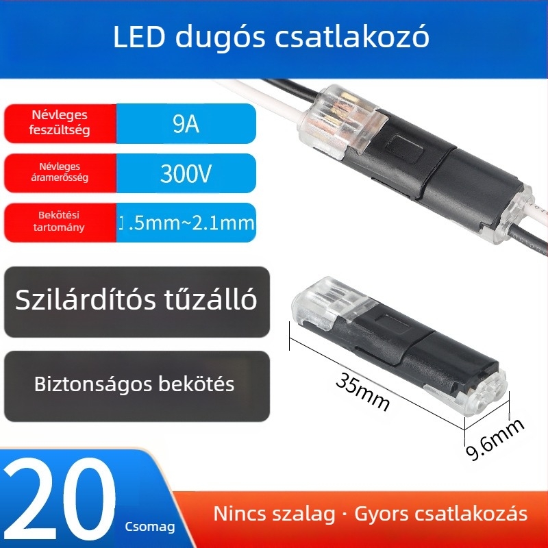 Beef time LED D2 gyors csatlakozó – 1 tűs terminál vezeték-vezeték közötti csatlakozáshoz, közvetlen plug-in, szigetelőanyag: magas tisztaságú foszforos réz, vezeték keresztmetszet 0,35–0,75 mm, LED világításhoz
