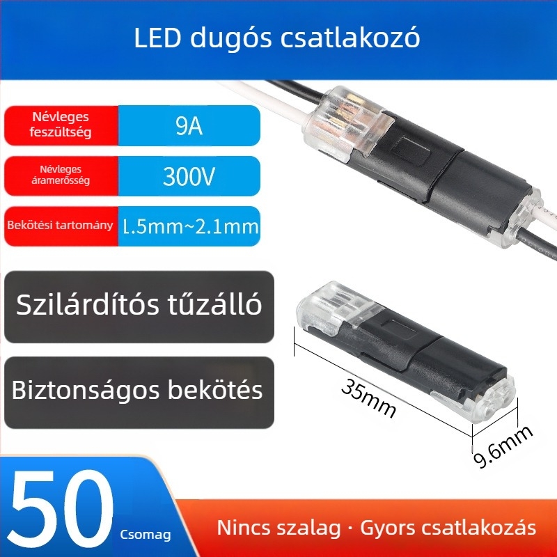 Beef time LED D2 gyors csatlakozó – 1 tűs terminál vezeték-vezeték közötti csatlakozáshoz, közvetlen plug-in, szigetelőanyag: magas tisztaságú foszforos réz, vezeték keresztmetszet 0,35–0,75 mm, LED világításhoz