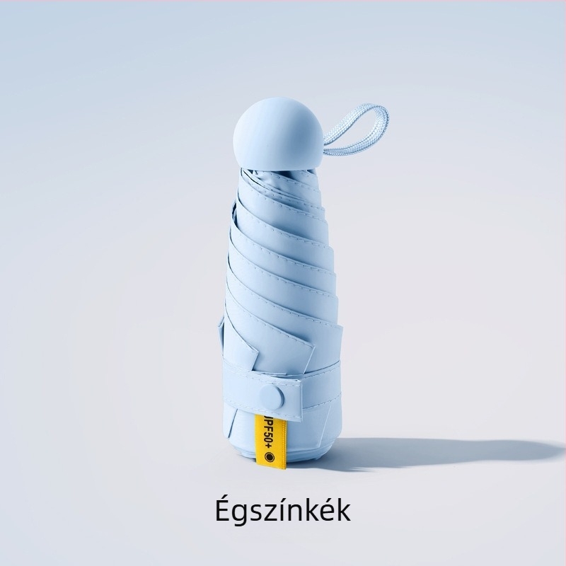 Mini kompakt, hordozható napernyő, fekete UV védelem UPF 50+, könnyű női nap- és esernyő egyben