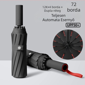 72 bordájú automata összecsukható esernyő, nagy méret, szélálló esőre és napra, logóval testre szabható