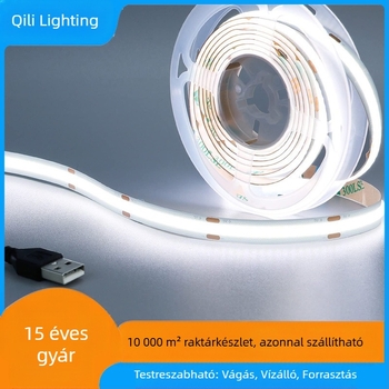 USB COB LED-szalag, 5V, 320 LED/m, állítható fényerősségű beltéri hangulatvilágítás érintésérzékelős kapcsolóval