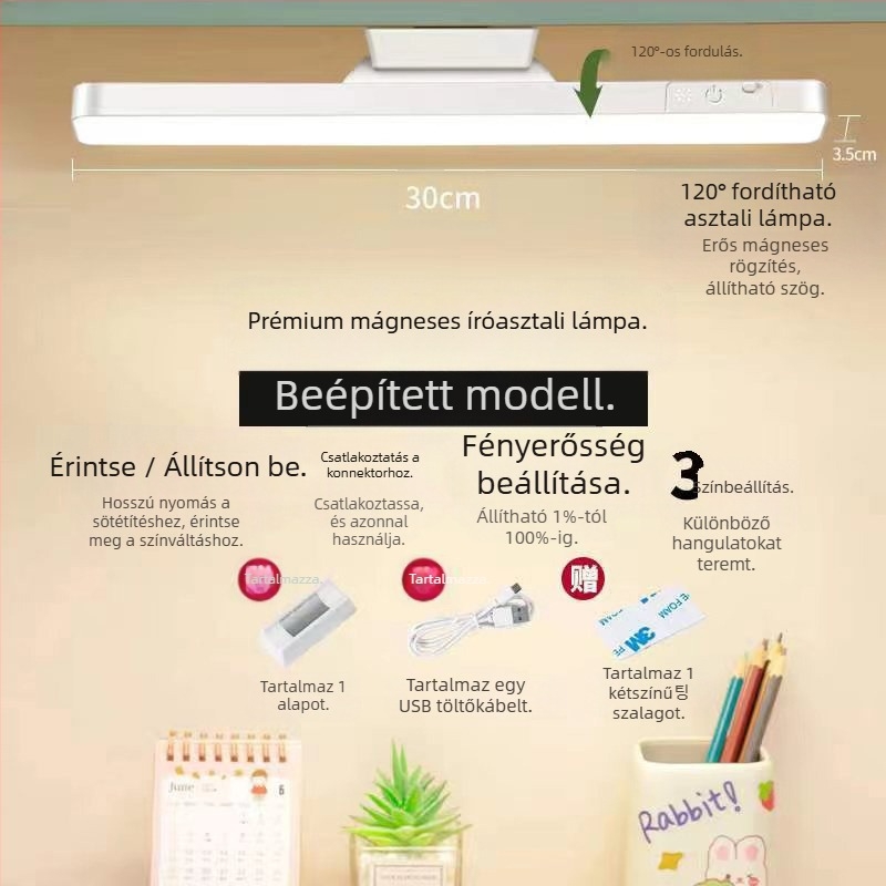 LED éjjeliszekrény lámpa mágneses rögzítéssel, szemvédelem, érintéses kapcsoló, fényerő-szabályzás, beépített lítium akkumulátor