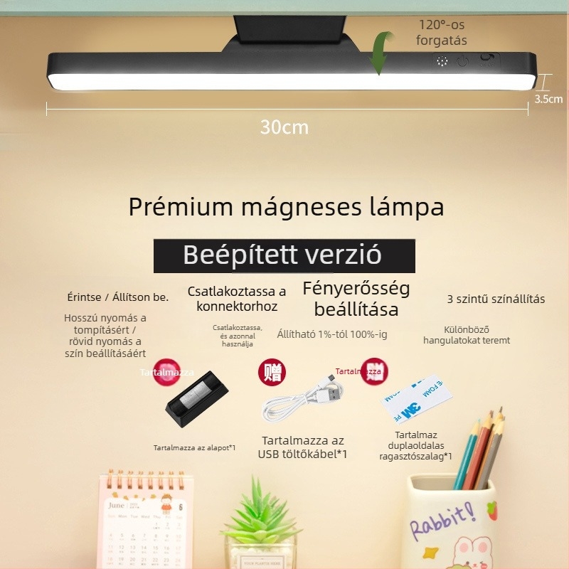 LED éjjeliszekrény lámpa mágneses rögzítéssel, szemvédelem, érintéses kapcsoló, fényerő-szabályzás, beépített lítium akkumulátor