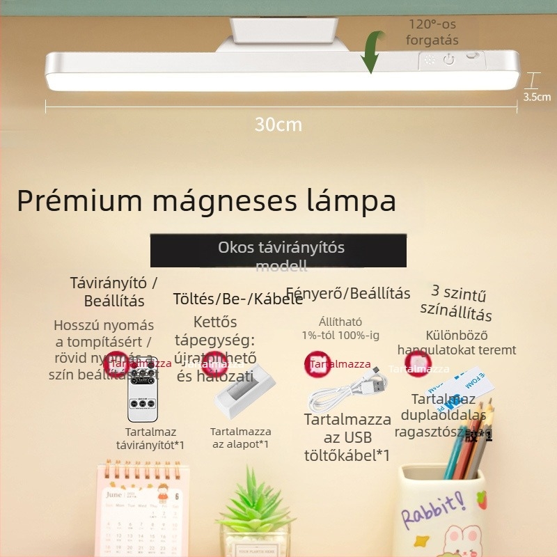 LED éjjeliszekrény lámpa mágneses rögzítéssel, szemvédelem, érintéses kapcsoló, fényerő-szabályzás, beépített lítium akkumulátor