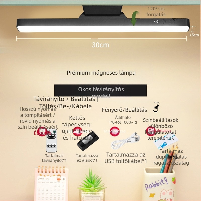 LED éjjeliszekrény lámpa mágneses rögzítéssel, szemvédelem, érintéses kapcsoló, fényerő-szabályzás, beépített lítium akkumulátor