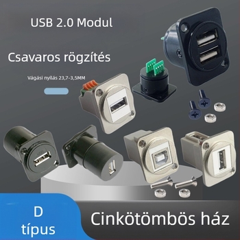 D-típusú USB 2.0 modul adatátviteli hajlított csatlakozó, csavaros rögzítés és dupla lyukú aljzat