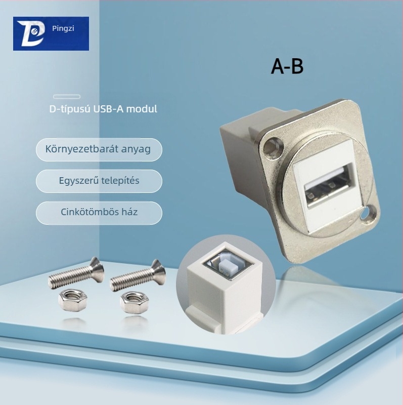 D-típusú USB 2.0 modul adatátviteli hajlított csatlakozó, csavaros rögzítés és dupla lyukú aljzat