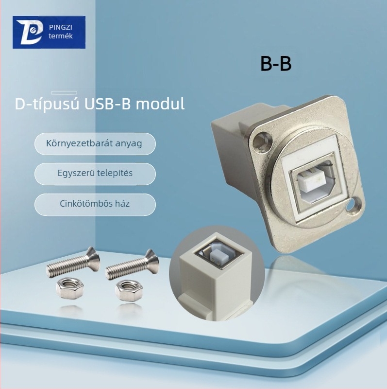 D-típusú USB 2.0 modul adatátviteli hajlított csatlakozó, csavaros rögzítés és dupla lyukú aljzat