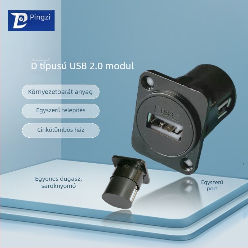D-típusú USB 2.0 modul adatátviteli hajlított csatlakozó, csavaros rögzítés és dupla lyukú aljzat