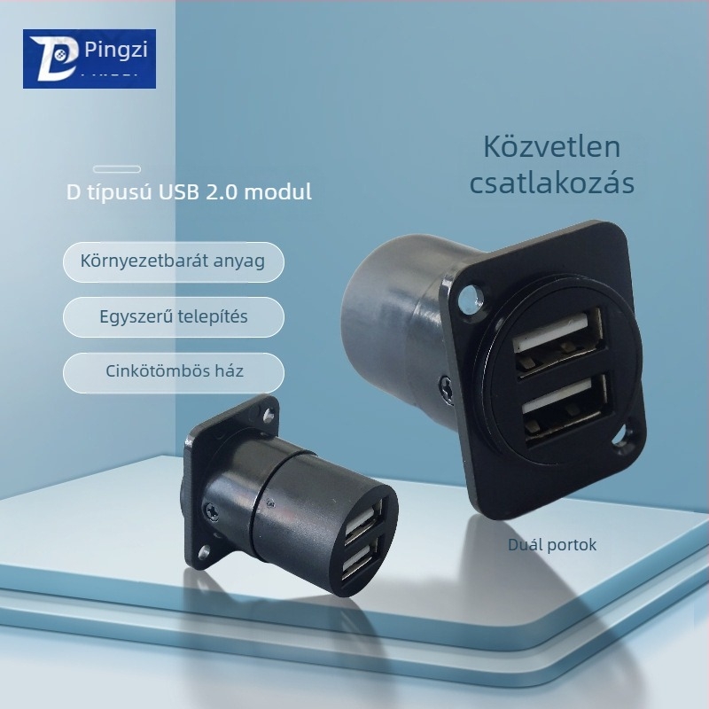 D-típusú USB 2.0 modul adatátviteli hajlított csatlakozó, csavaros rögzítés és dupla lyukú aljzat