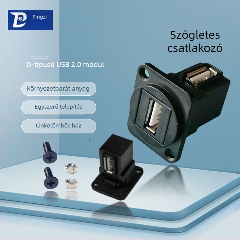D-típusú USB 2.0 modul adatátviteli hajlított csatlakozó, csavaros rögzítés és dupla lyukú aljzat