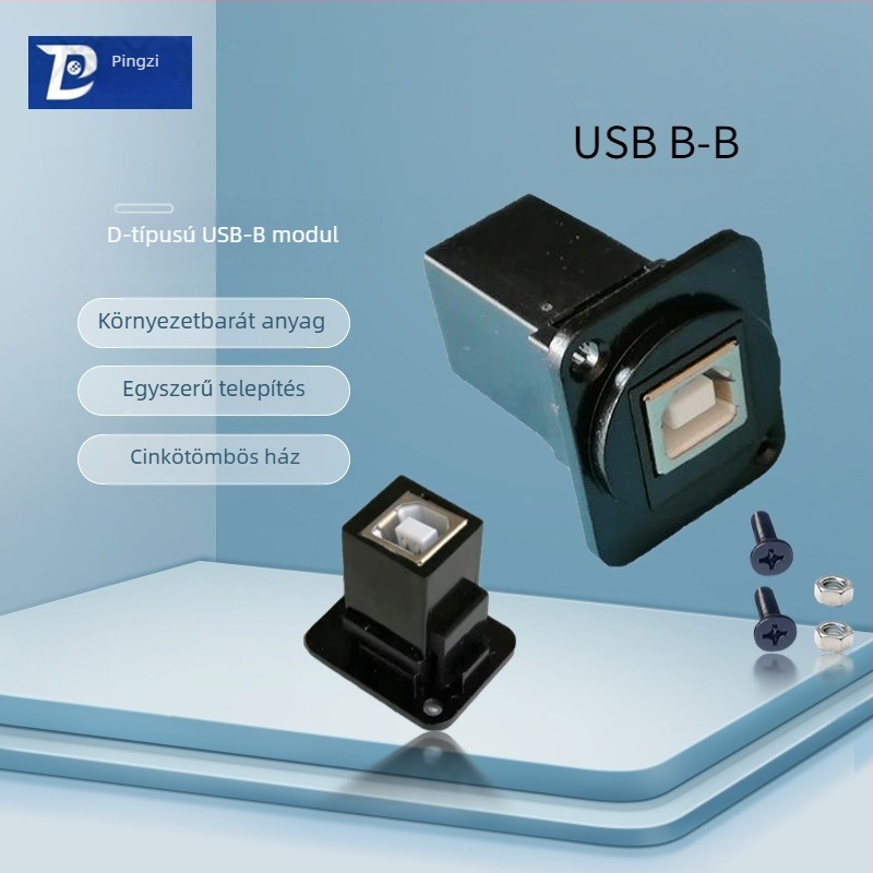 D-típusú USB 2.0 modul adatátviteli hajlított csatlakozó, csavaros rögzítés és dupla lyukú aljzat
