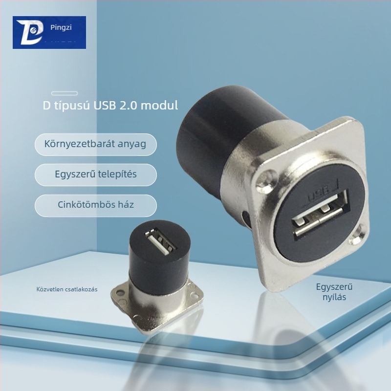 D-típusú USB 2.0 modul adatátviteli hajlított csatlakozó, csavaros rögzítés és dupla lyukú aljzat