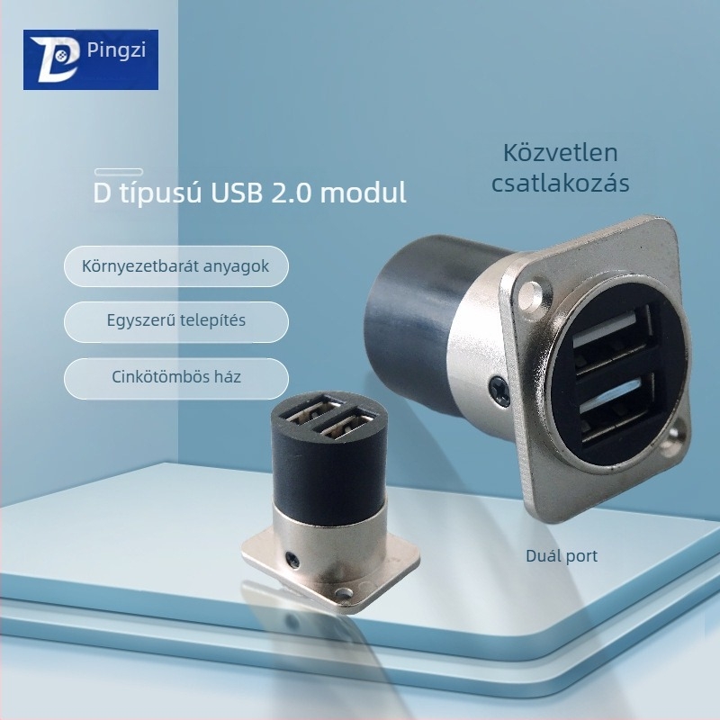 D-típusú USB 2.0 modul adatátviteli hajlított csatlakozó, csavaros rögzítés és dupla lyukú aljzat