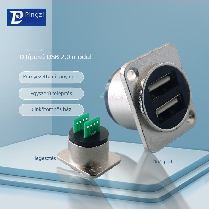 D-típusú USB 2.0 modul adatátviteli hajlított csatlakozó, csavaros rögzítés és dupla lyukú aljzat