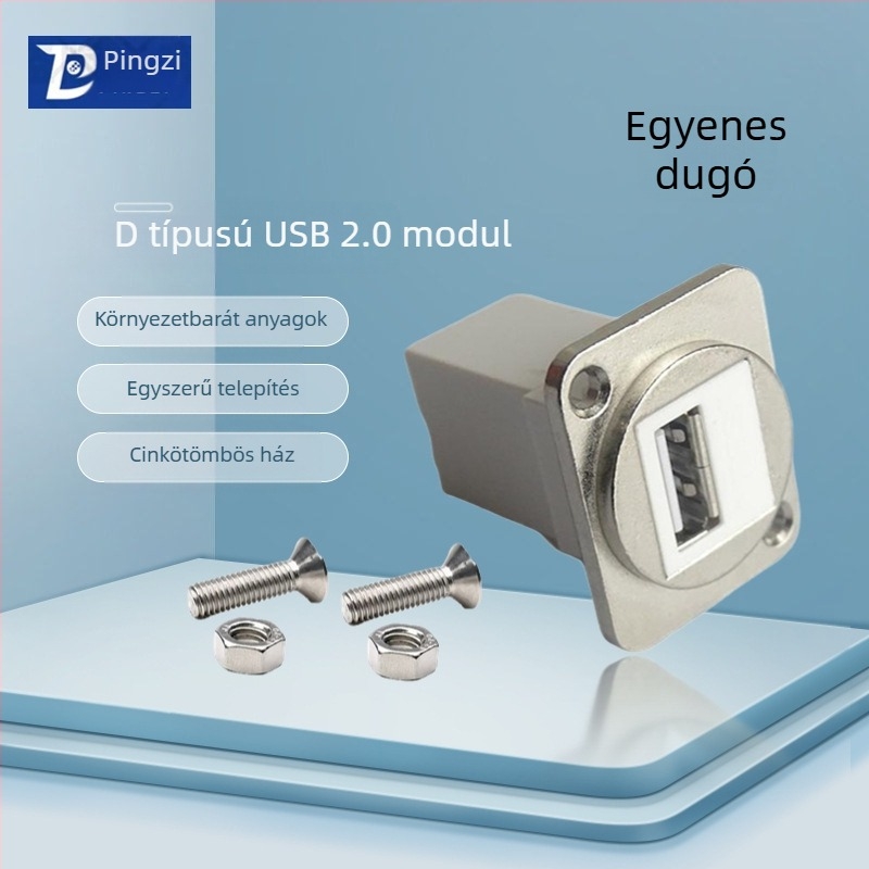 D-típusú USB 2.0 modul adatátviteli hajlított csatlakozó, csavaros rögzítés és dupla lyukú aljzat