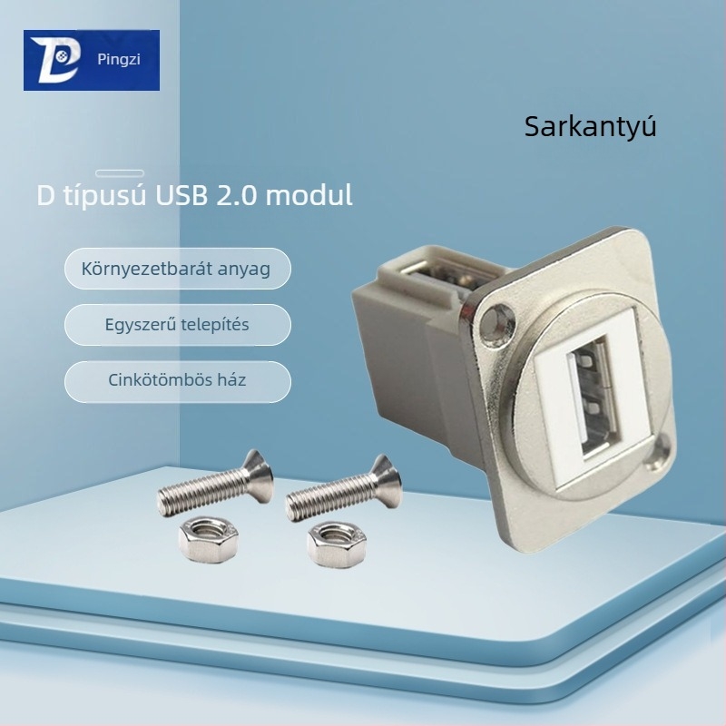 D-típusú USB 2.0 modul adatátviteli hajlított csatlakozó, csavaros rögzítés és dupla lyukú aljzat