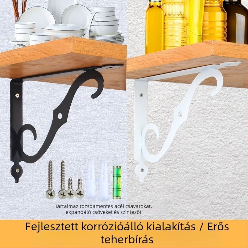 Vasból készült fali háromszög alakú polctartó, modell 2558, falra szerelhető, modern minimalist stílus, felület spray bevonattal