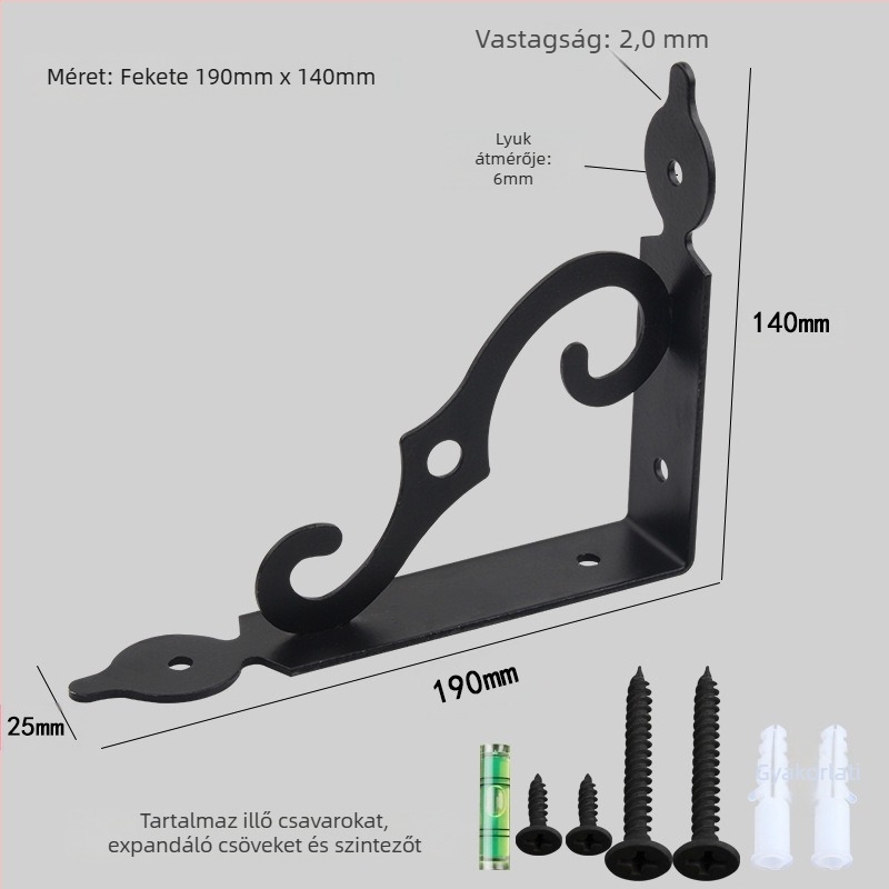 Vasból készült fali háromszög alakú polctartó, modell 2558, falra szerelhető, modern minimalist stílus, felület spray bevonattal