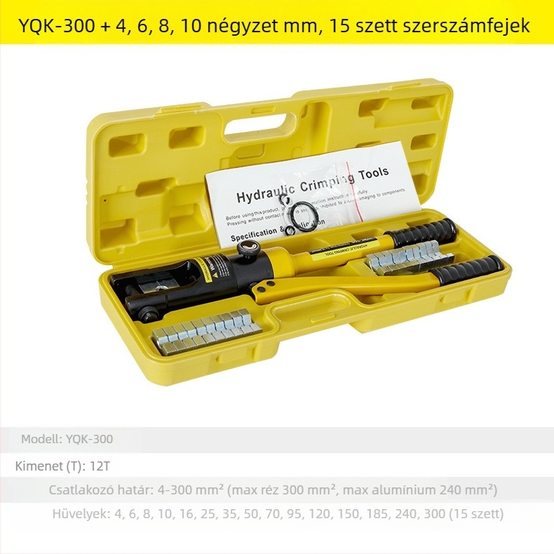 Kézi hidraulikus kábelcrimpelő fogó réz- és alumínium csúccsal – 40Cr, modell YQK70120240300, 4–70 mm² kábelekhez, hordozható elektromos eszköz