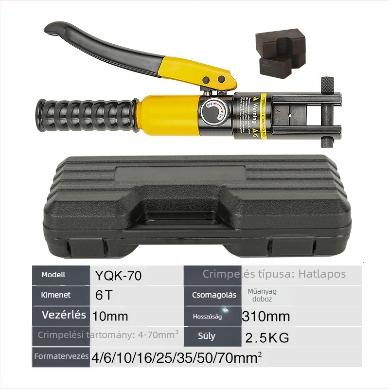 Kézi hidraulikus kábelcrimpelő fogó réz- és alumínium csúccsal – 40Cr, modell YQK70120240300, 4–70 mm² kábelekhez, hordozható elektromos eszköz