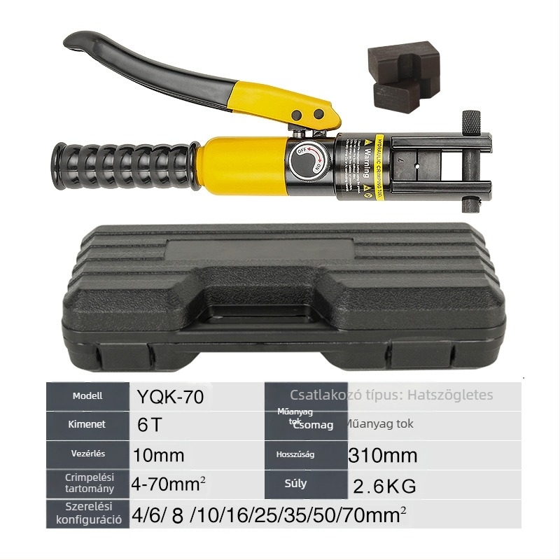 Kézi hidraulikus kábelcrimpelő fogó réz- és alumínium csúccsal – 40Cr, modell YQK70120240300, 4–70 mm² kábelekhez, hordozható elektromos eszköz