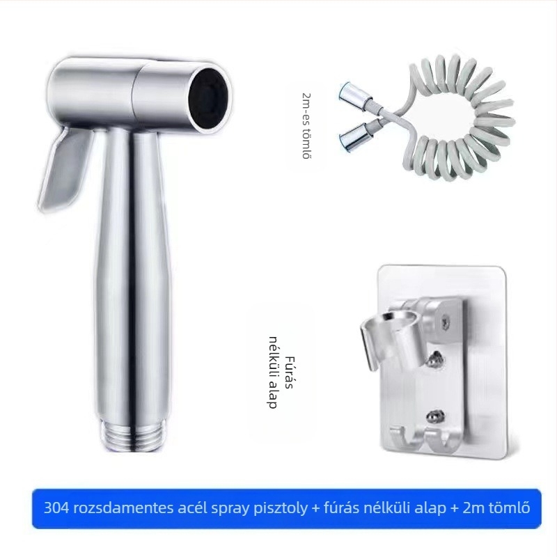 304 rozsdamentes acél WC-bidé készlet, fúrás nélküli, nyomásos, falba szerelt, 1 bemenet 2 kimenet, hajlított szeleppel — modell Stainless Steel Toilet Mate