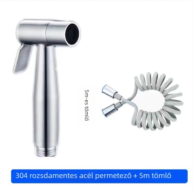 304 rozsdamentes acél WC-bidé készlet, fúrás nélküli, nyomásos, falba szerelt, 1 bemenet 2 kimenet, hajlított szeleppel — modell Stainless Steel Toilet Mate