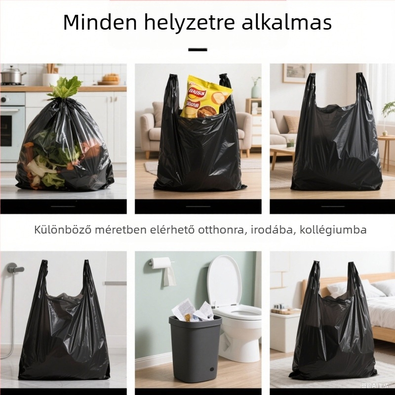 Háztartási vastagított szemeteszsák, mellény-stílusú, LDPE, egyszer használatos, 50 db/csomag